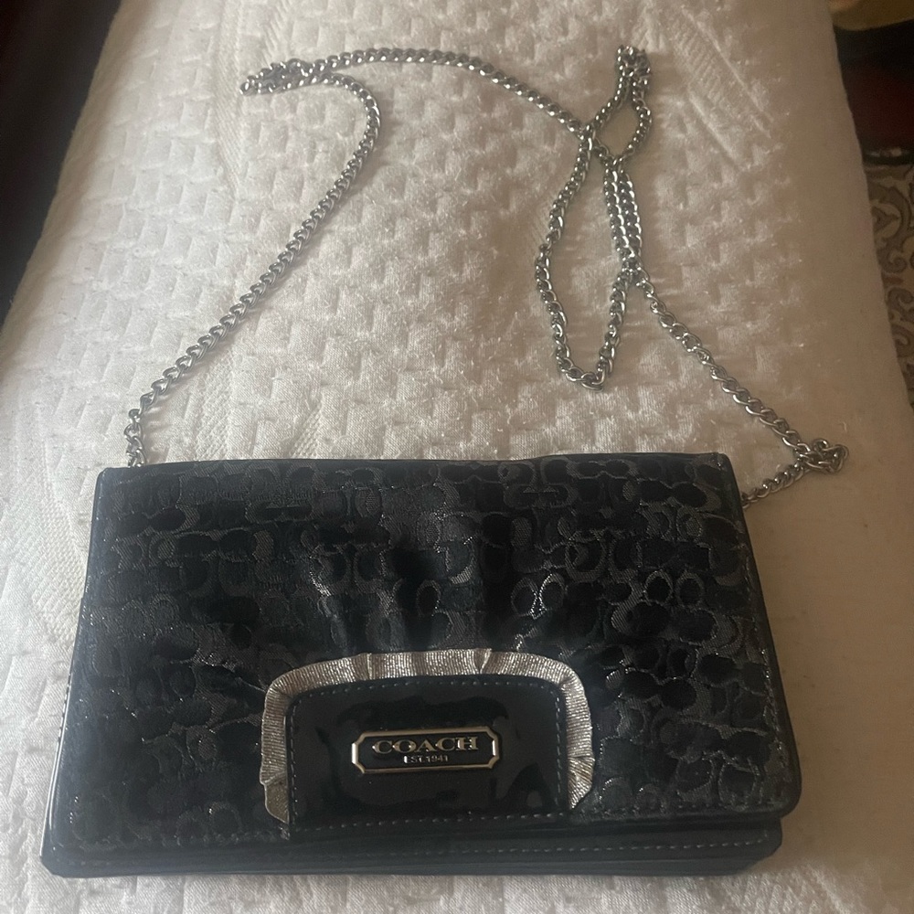 Coach evening bag in black and silver